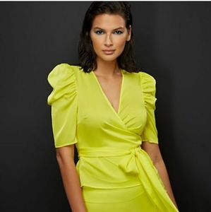 Puff-Sleeve Wrap Blouse